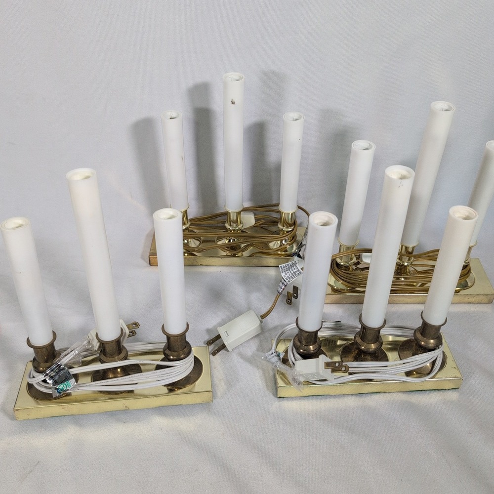 VTG Lot of 10 Triple Electric Light Candle Lamp Brass Base, China - Picture 3 of 8